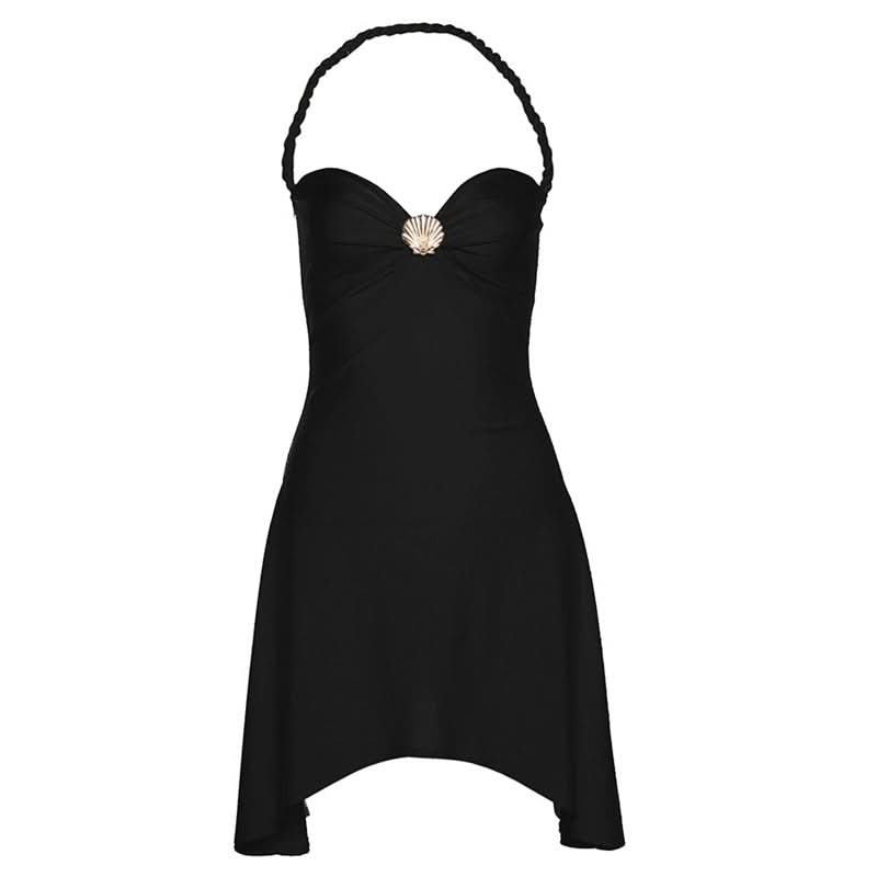 Enchanting Siren Shell Halter Mini Dress - Your Fall Party & Resort Escape Must-Have