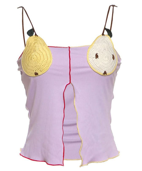 Playful Crochet Apple & Character Ribbed Cami Top | Y2K Fall Layering Essential