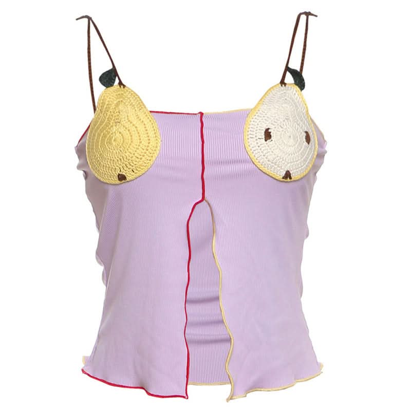 Playful Crochet Apple & Character Ribbed Cami Top | Y2K Fall Layering Essential