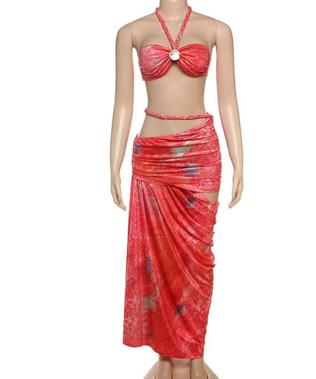 Tropical Serpent Print Halter Maxi Set - Your Fall Getaway Essential