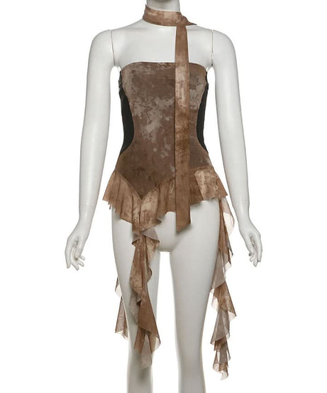 Autumn Edge Distressed Ruffle Corset Top | Fairy Grunge Chic & Versatile Tie Detail