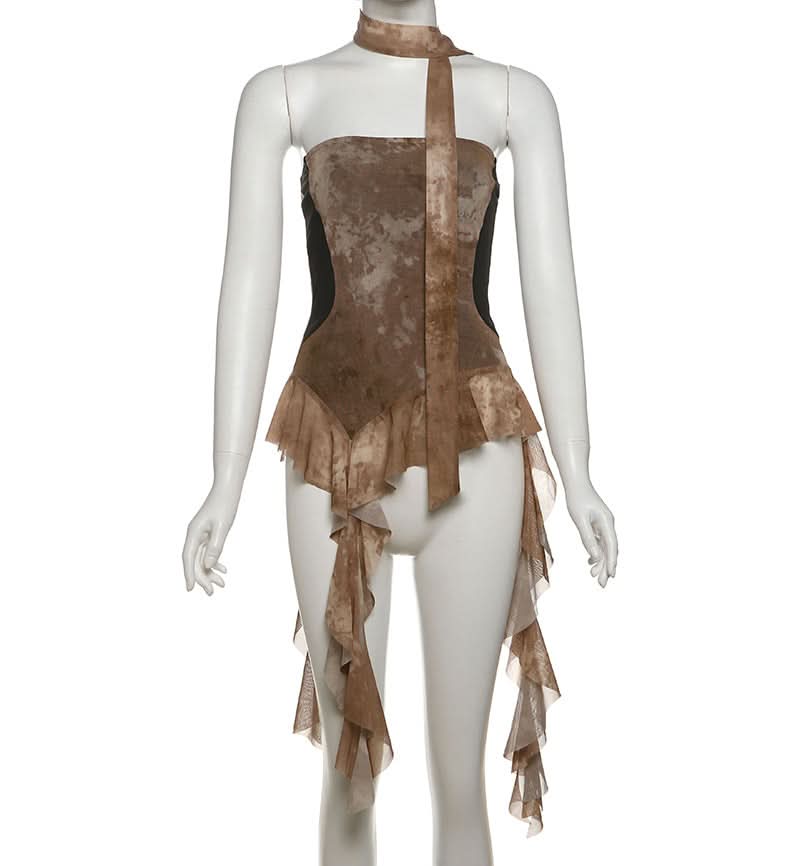 Autumn Edge Distressed Ruffle Corset Top | Fairy Grunge Chic & Versatile Tie Detail