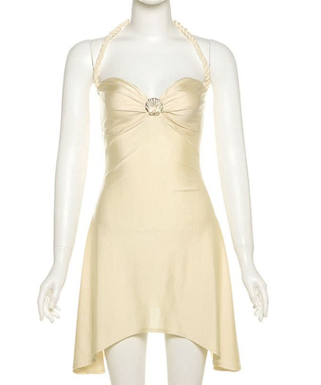 Enchanting Siren Shell Halter Mini Dress - Your Fall Party & Resort Escape Must-Have