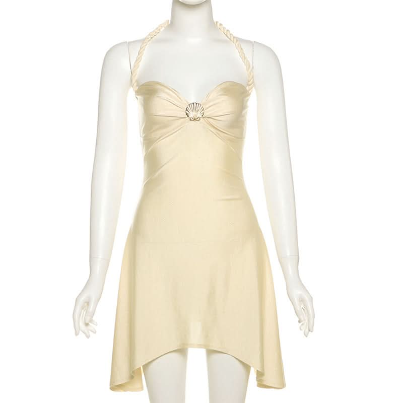 Enchanting Siren Shell Halter Mini Dress - Your Fall Party & Resort Escape Must-Have
