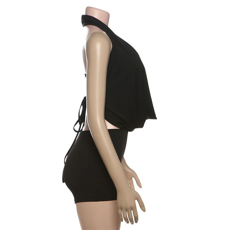 Chic Draped Halter O-Ring 3-Piece Shorts Set – Your Must-Have for Fall Getaways & Nightlife