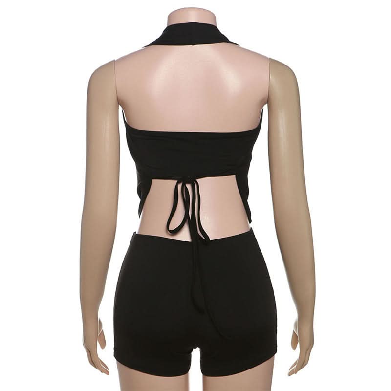 Chic Draped Halter O-Ring 3-Piece Shorts Set – Your Must-Have for Fall Getaways & Nightlife