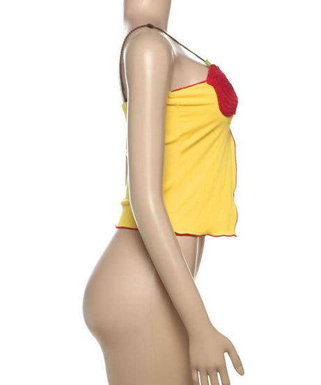 Playful Crochet Apple & Character Ribbed Cami Top | Y2K Fall Layering Essential