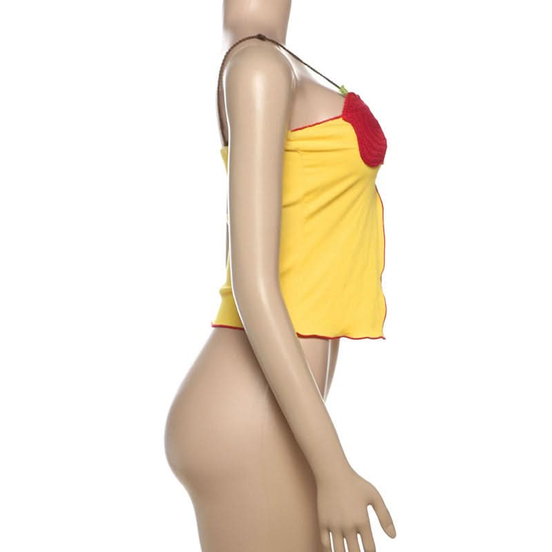 Playful Crochet Apple & Character Ribbed Cami Top | Y2K Fall Layering Essential