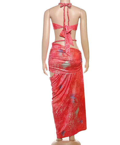 Tropical Serpent Print Halter Maxi Set - Your Fall Getaway Essential