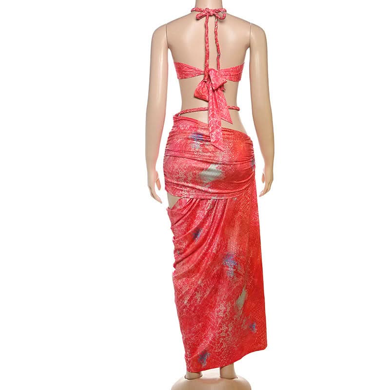 Tropical Serpent Print Halter Maxi Set - Your Fall Getaway Essential