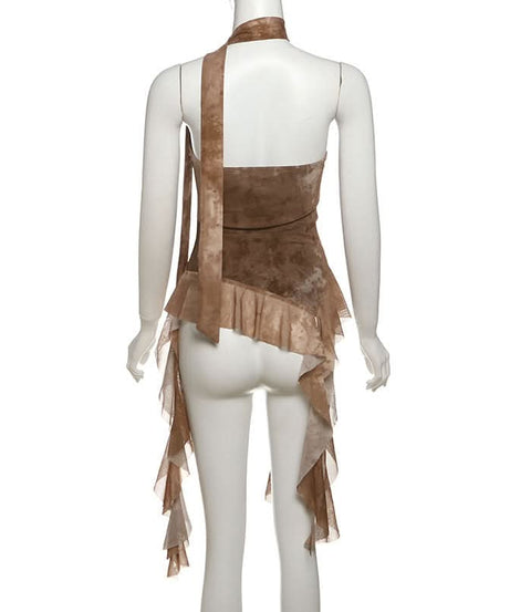 Autumn Edge Distressed Ruffle Corset Top | Fairy Grunge Chic & Versatile Tie Detail