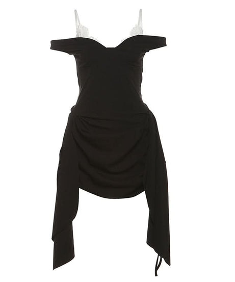Chic Off-Shoulder Lace & Ruched Mini Dress - Perfect for Fall Nights & Holiday Parties