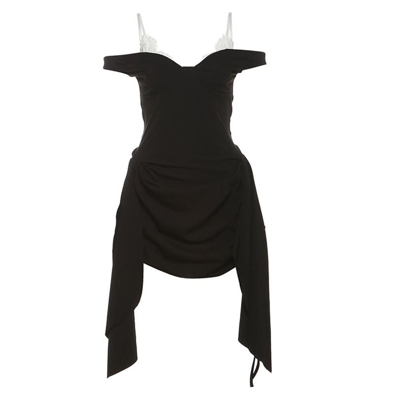 Chic Off-Shoulder Lace & Ruched Mini Dress - Perfect for Fall Nights & Holiday Parties