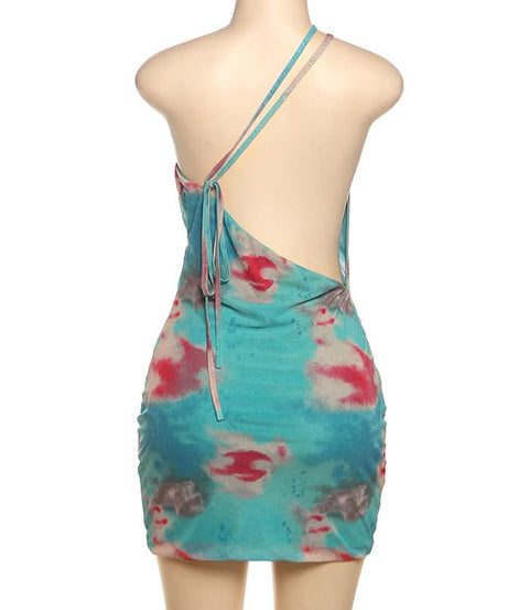 Vibrant Tie-Dye One-Shoulder Cowl Neck Mini Dress - Your Go-To for Fall Parties & Nights Out