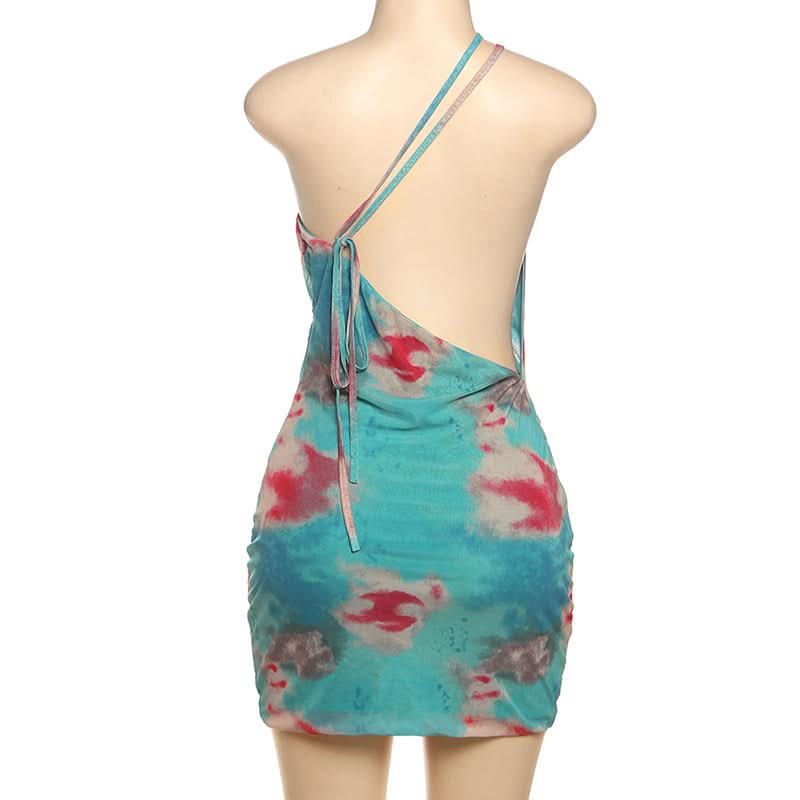 Vibrant Tie-Dye One-Shoulder Cowl Neck Mini Dress - Your Go-To for Fall Parties & Nights Out
