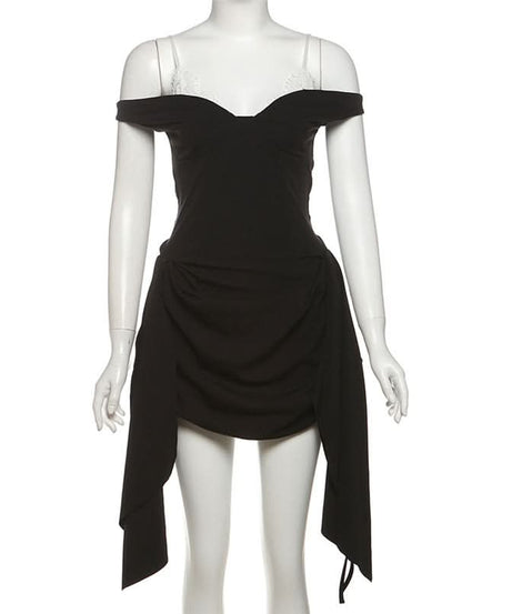 Chic Off-Shoulder Lace & Ruched Mini Dress - Perfect for Fall Nights & Holiday Parties