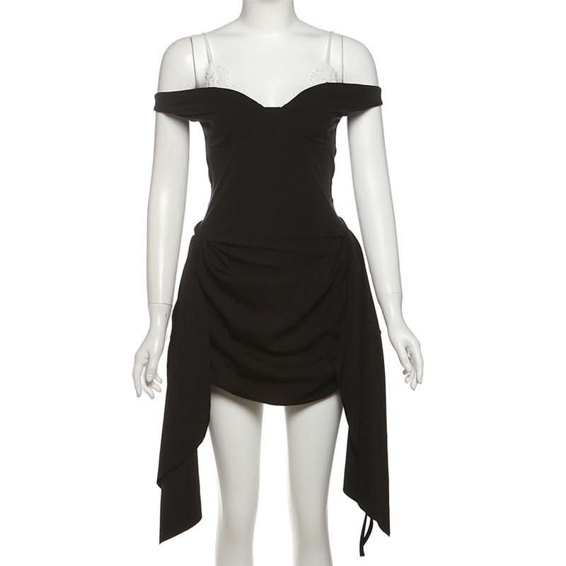 Chic Off-Shoulder Lace & Ruched Mini Dress - Perfect for Fall Nights & Holiday Parties