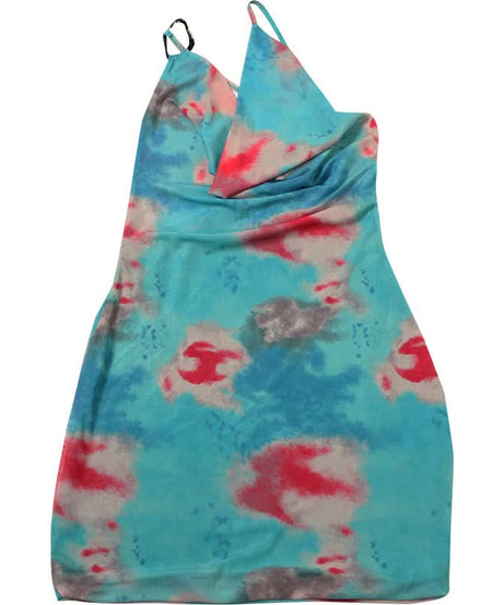Vibrant Tie-Dye One-Shoulder Cowl Neck Mini Dress - Your Go-To for Fall Parties & Nights Out