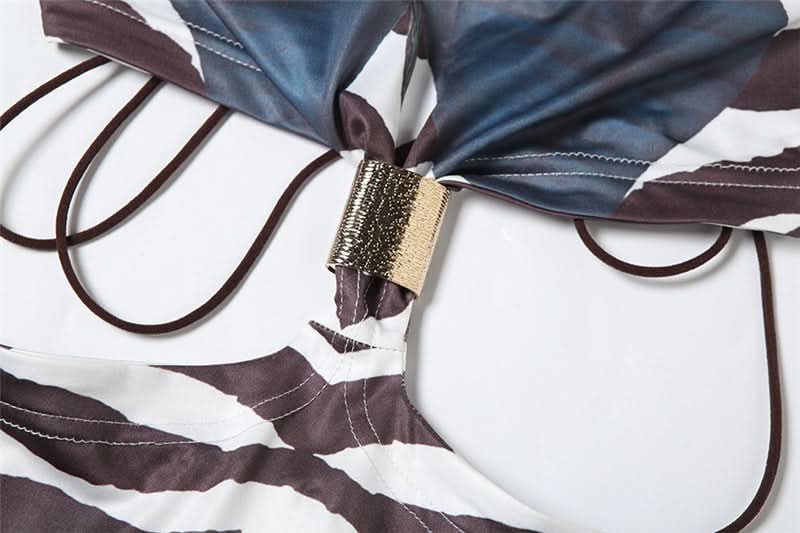 Wild Elegance Backless Maxi Dress: Exotic Zebra & Leopard Abstract Print for Fall Getaways