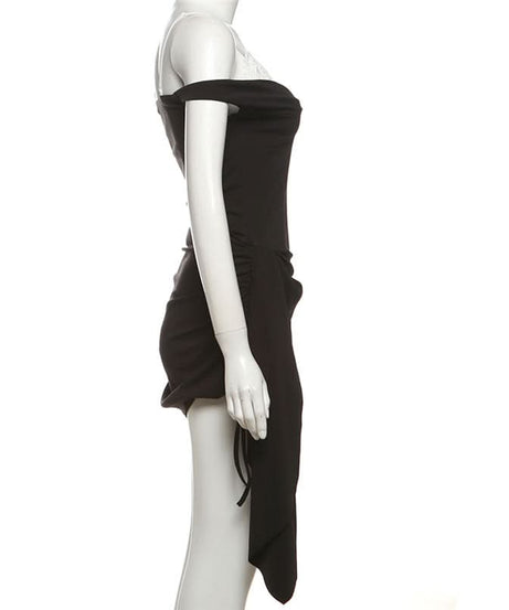 Chic Off-Shoulder Lace & Ruched Mini Dress - Perfect for Fall Nights & Holiday Parties