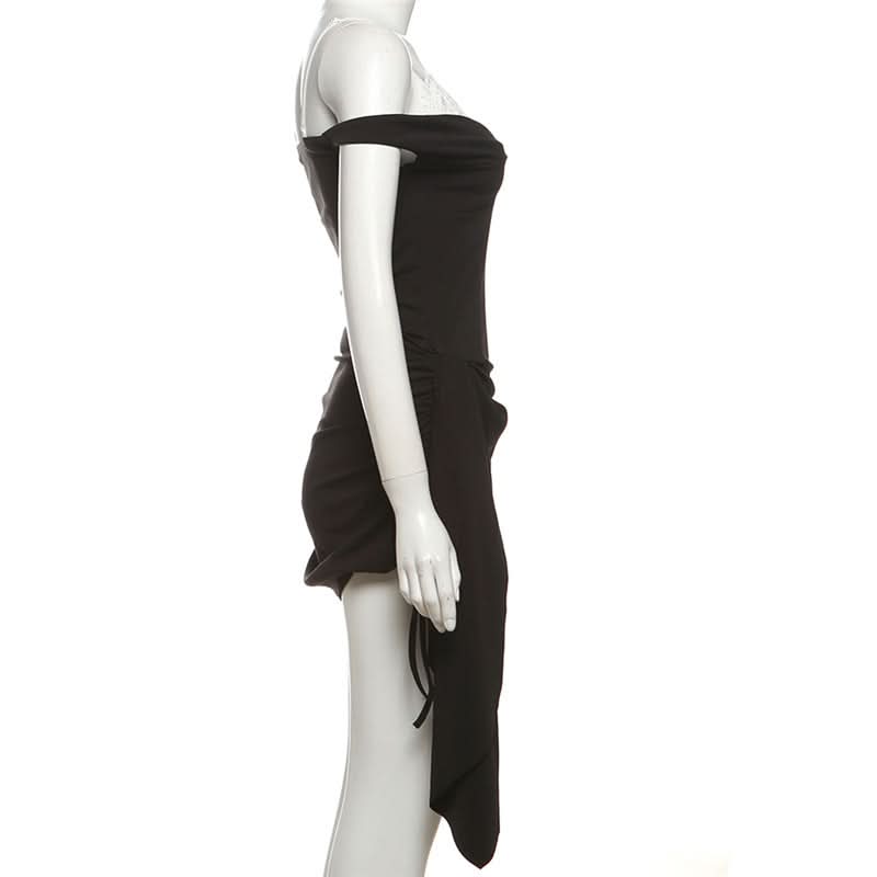 Chic Off-Shoulder Lace & Ruched Mini Dress - Perfect for Fall Nights & Holiday Parties