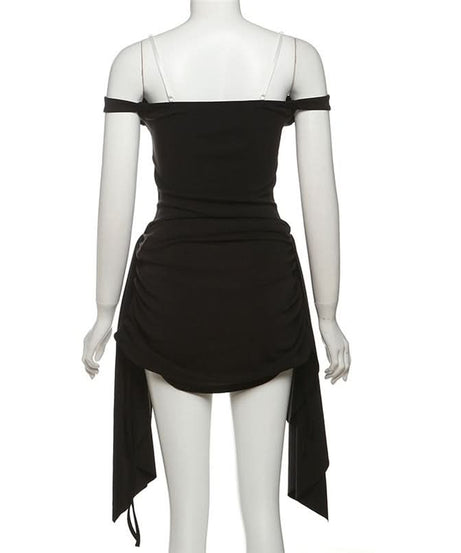 Chic Off-Shoulder Lace & Ruched Mini Dress - Perfect for Fall Nights & Holiday Parties