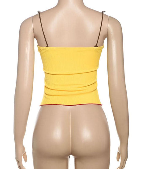 Playful Crochet Apple & Character Ribbed Cami Top | Y2K Fall Layering Essential