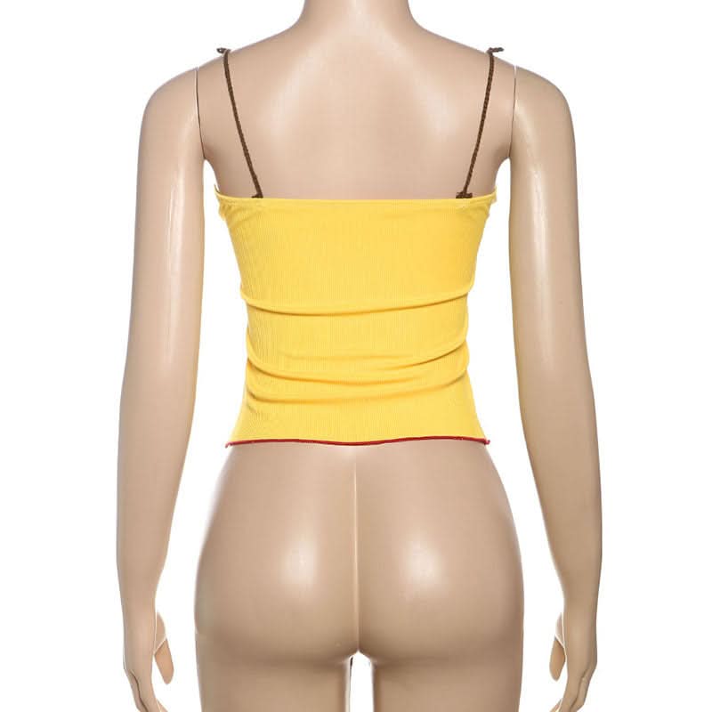 Playful Crochet Apple & Character Ribbed Cami Top | Y2K Fall Layering Essential