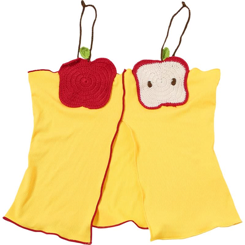 Playful Crochet Apple & Character Ribbed Cami Top | Y2K Fall Layering Essential