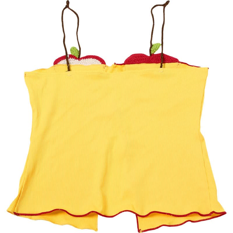 Playful Crochet Apple & Character Ribbed Cami Top | Y2K Fall Layering Essential