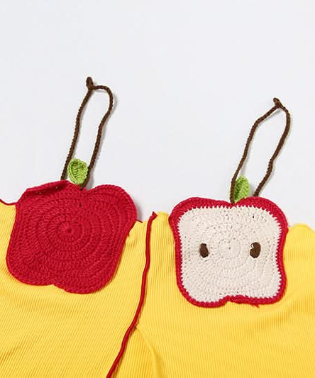Playful Crochet Apple & Character Ribbed Cami Top | Y2K Fall Layering Essential