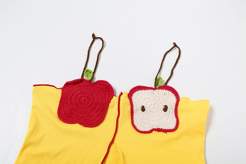 Playful Crochet Apple & Character Ribbed Cami Top | Y2K Fall Layering Essential