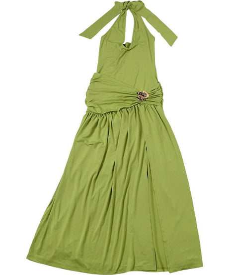 Effortless Evergreen Elegance: Ruched Halter Maxi Dress for Fall & Holiday Soirees