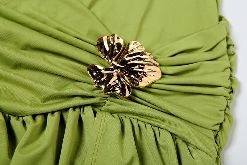 Effortless Evergreen Elegance: Ruched Halter Maxi Dress for Fall & Holiday Soirees