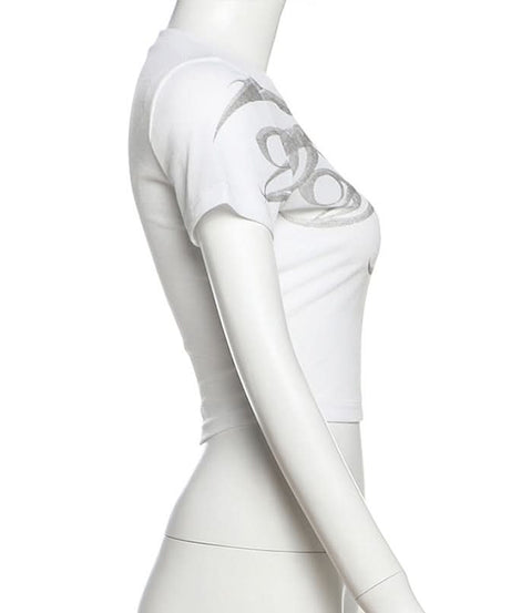 Abstract Wave Print Slim Fit Crop Top - Y2K Style for Effortless Fall Fashion