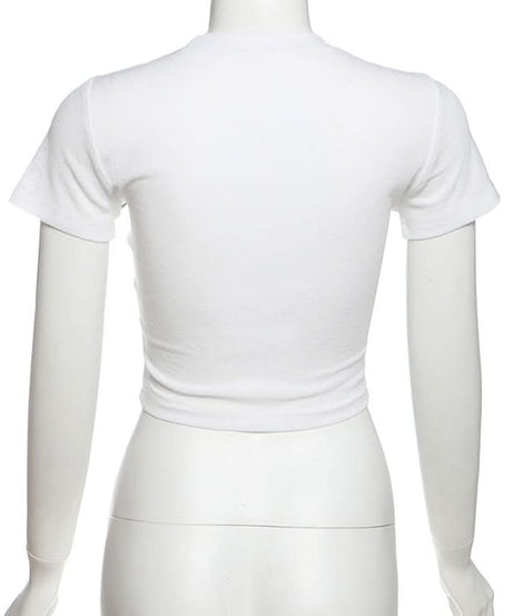 Abstract Wave Print Slim Fit Crop Top - Y2K Style for Effortless Fall Fashion