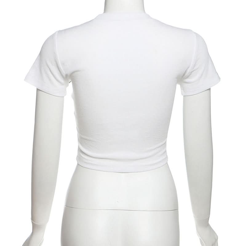 Abstract Wave Print Slim Fit Crop Top - Y2K Style for Effortless Fall Fashion