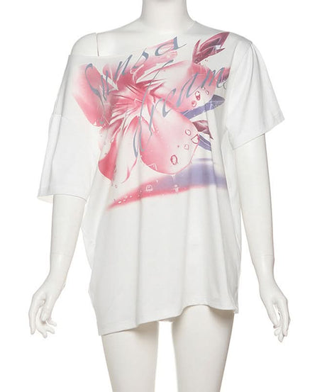 Fall Bloom Oversized Off-Shoulder Tee | Chic Abstract Floral Graphic Top