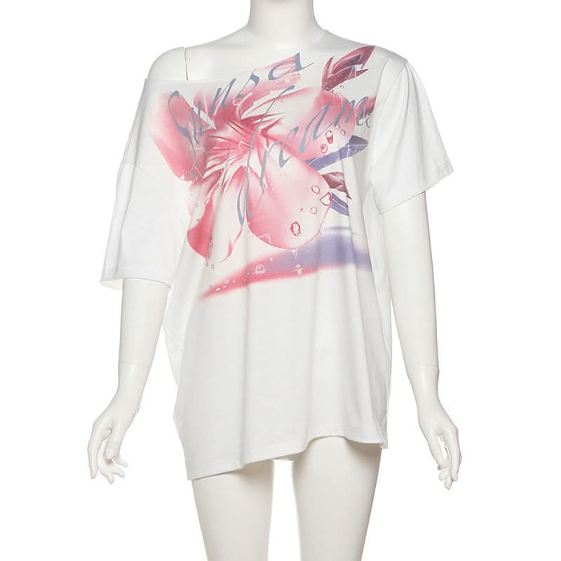 Fall Bloom Oversized Off-Shoulder Tee | Chic Abstract Floral Graphic Top