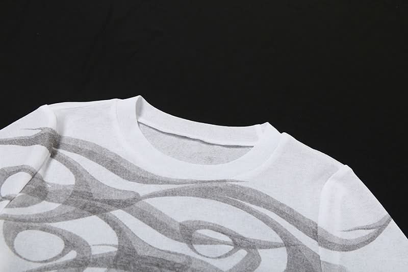 Abstract Wave Print Slim Fit Crop Top - Y2K Style for Effortless Fall Fashion