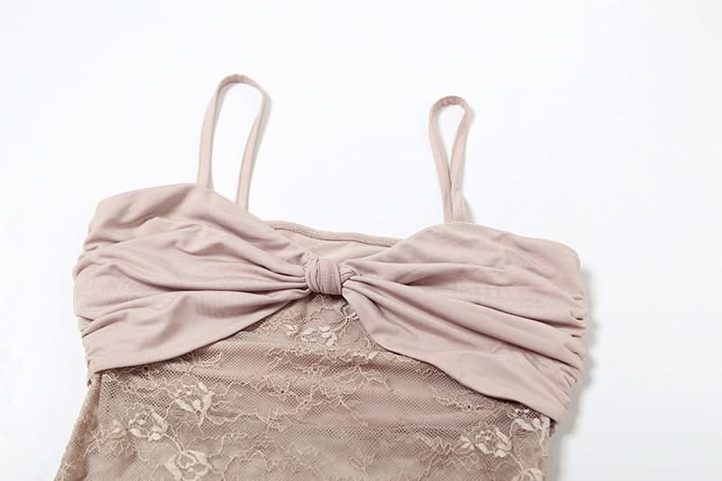 Autumn Allure: Elegant Ruched Lace Panel Cami Maxi Dress - Holiday Party & Gala Ready