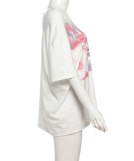 Fall Bloom Oversized Off-Shoulder Tee | Chic Abstract Floral Graphic Top