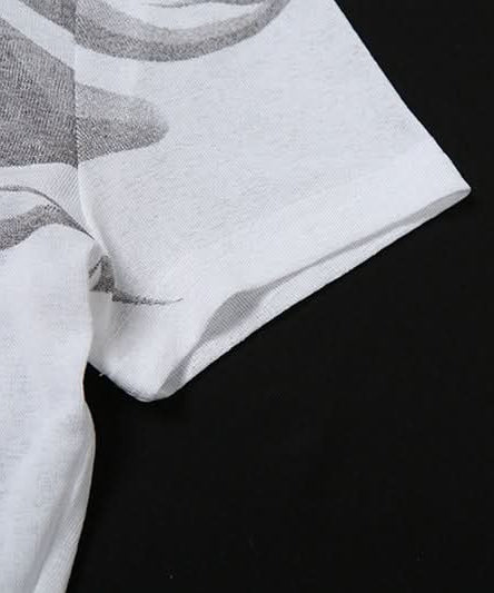 Abstract Wave Print Slim Fit Crop Top - Y2K Style for Effortless Fall Fashion