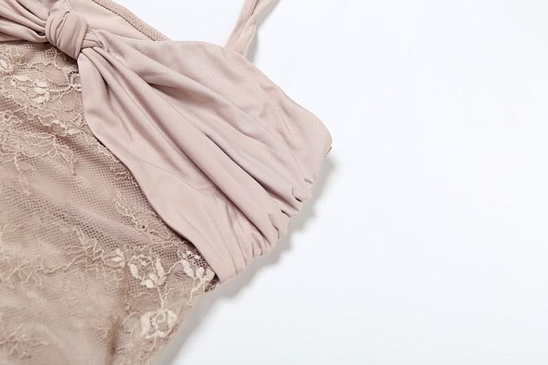 Autumn Allure: Elegant Ruched Lace Panel Cami Maxi Dress - Holiday Party & Gala Ready