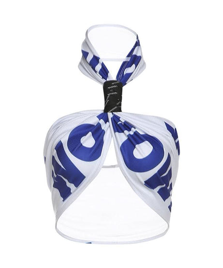 Effortless Edge: Black & White Twist-Front Halter Crop Top | American Fall Street Style