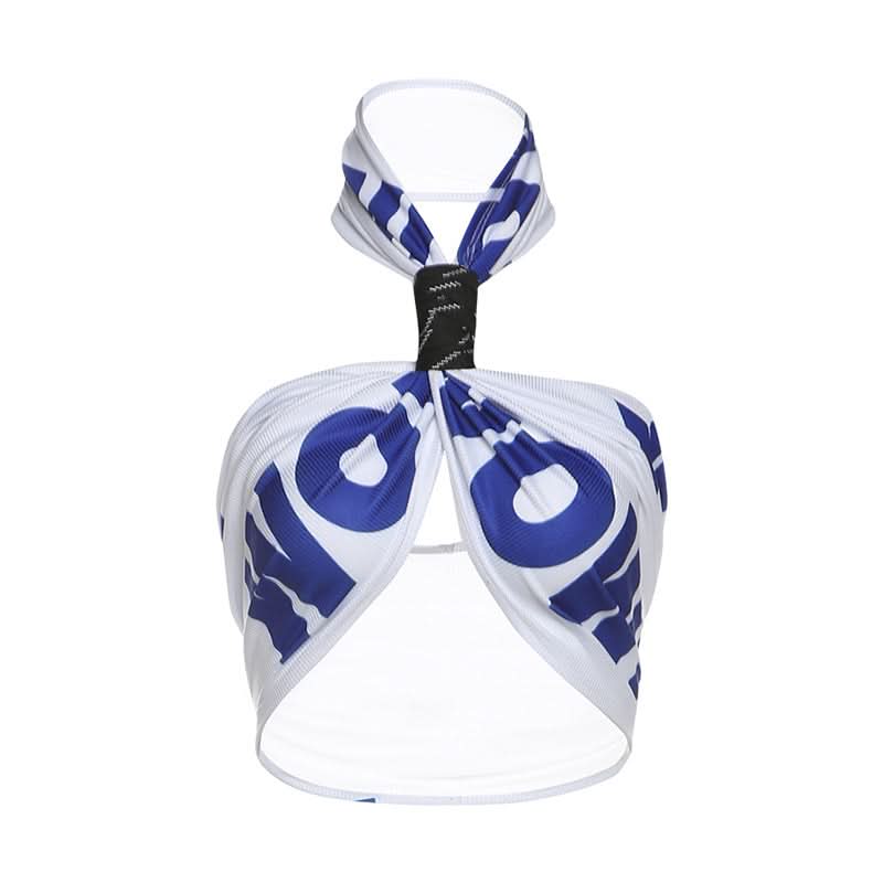 Effortless Edge: Black & White Twist-Front Halter Crop Top | American Fall Street Style