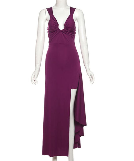 Radiant Plum O-Ring High Slit Maxi Dress – Your Fall & Holiday Party Statement