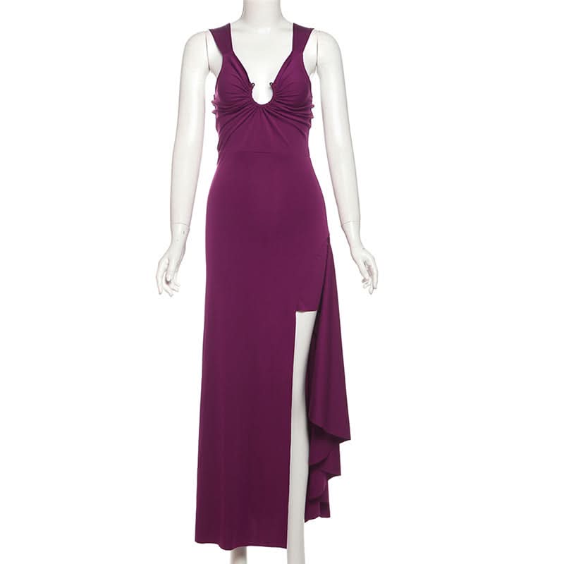 Radiant Plum O-Ring High Slit Maxi Dress – Your Fall & Holiday Party Statement
