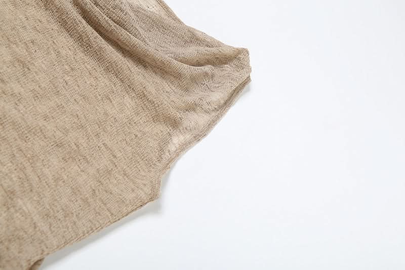 Effortless Fall Flow: Sheer Knit Asymmetric Ruffle Cowl Neck Tunic