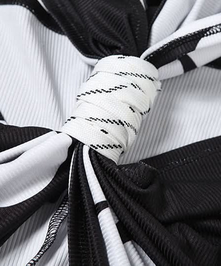 Effortless Edge: Black & White Twist-Front Halter Crop Top | American Fall Street Style